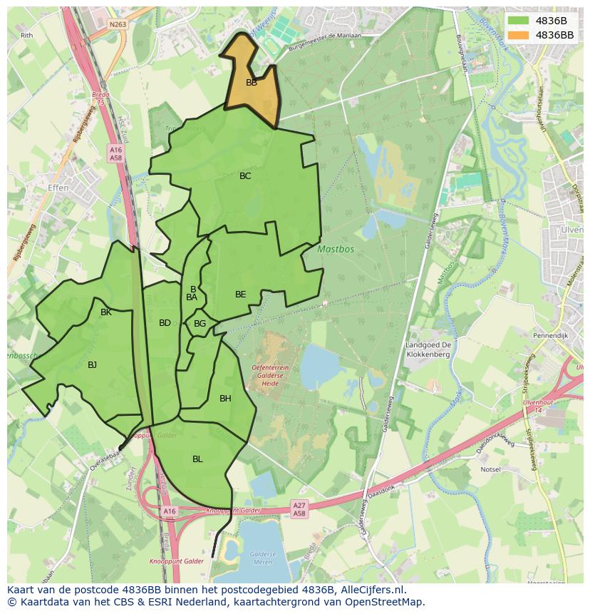 Afbeelding van het postcodegebied 4836 BB op de kaart.