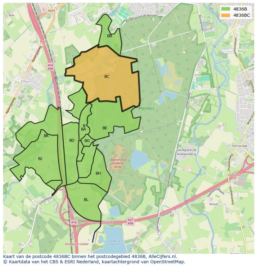 Afbeelding van het postcodegebied 4836 BC op de kaart.