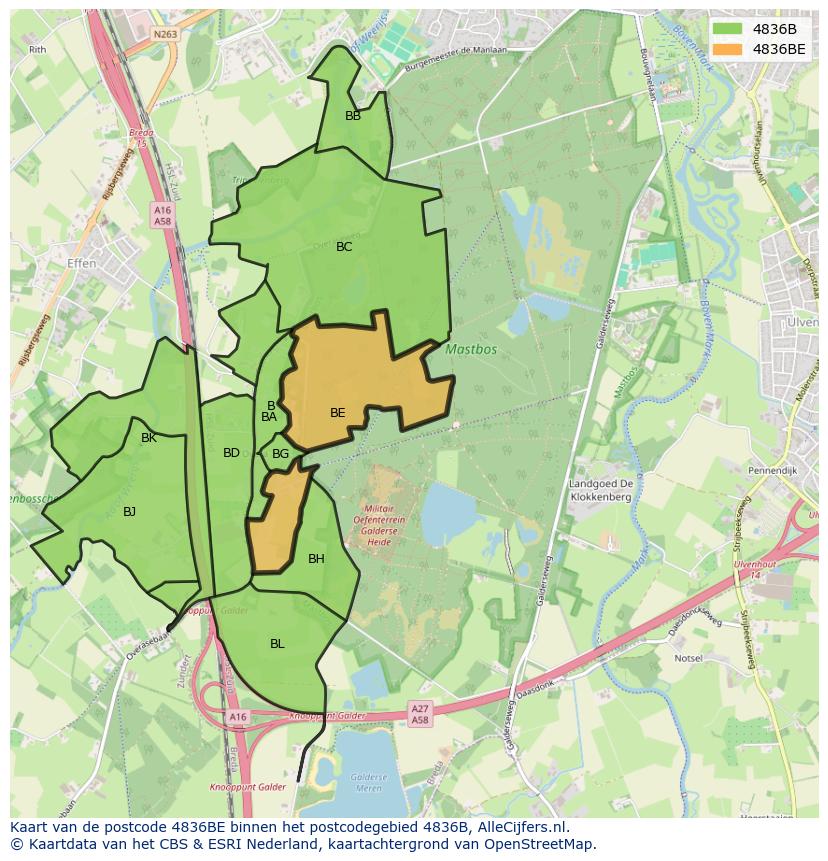 Afbeelding van het postcodegebied 4836 BE op de kaart.