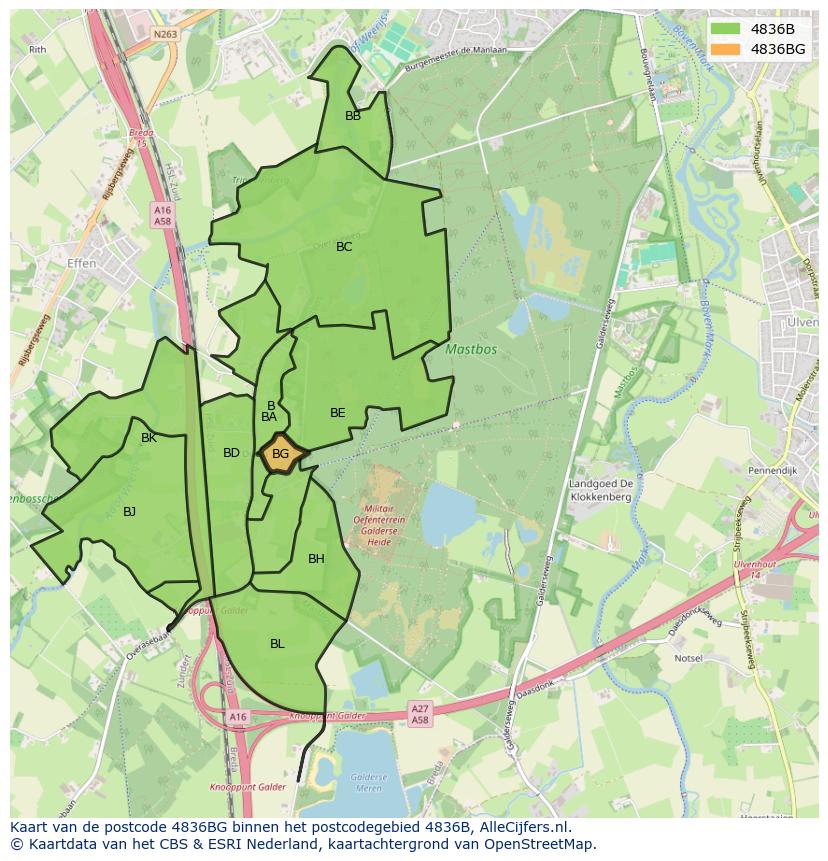 Afbeelding van het postcodegebied 4836 BG op de kaart.