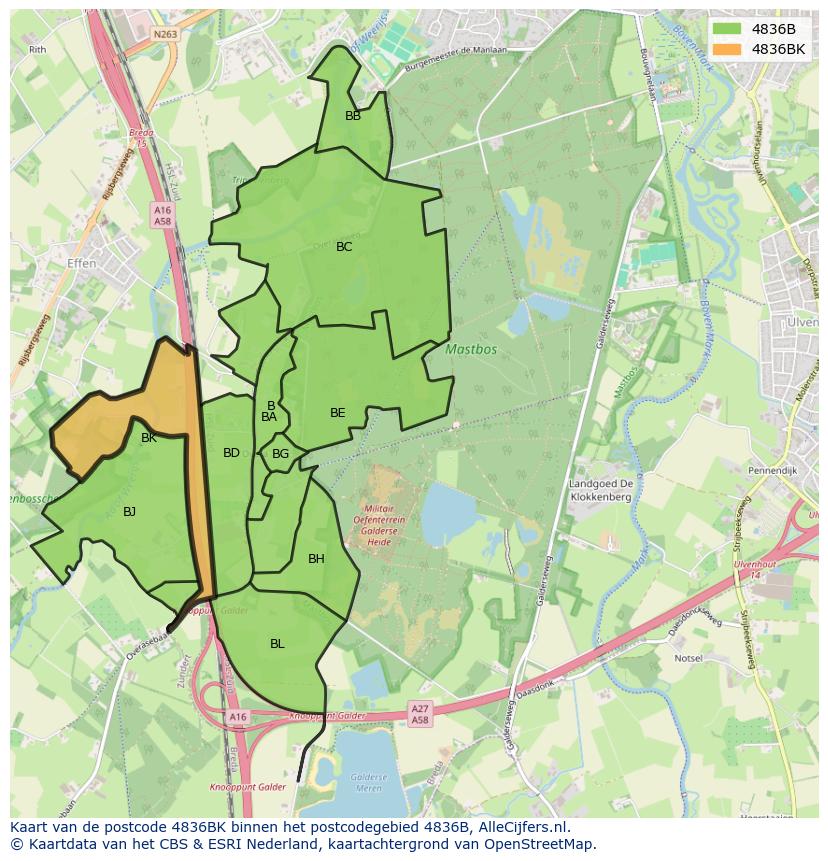 Afbeelding van het postcodegebied 4836 BK op de kaart.