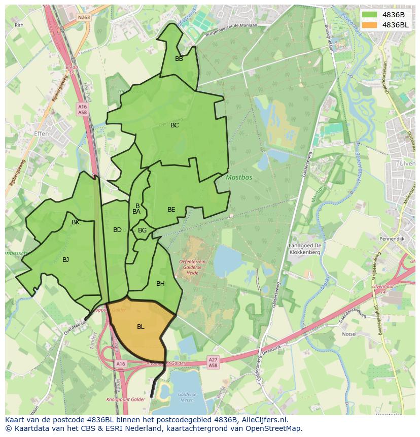 Afbeelding van het postcodegebied 4836 BL op de kaart.