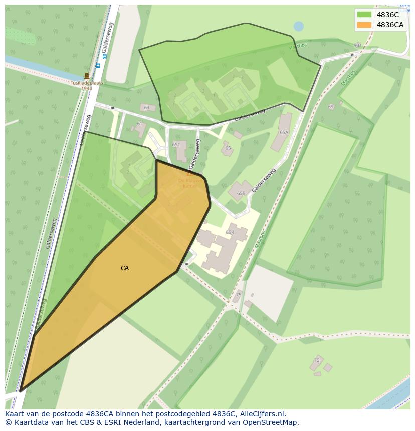 Afbeelding van het postcodegebied 4836 CA op de kaart.