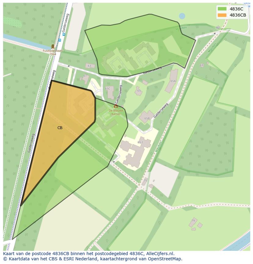 Afbeelding van het postcodegebied 4836 CB op de kaart.