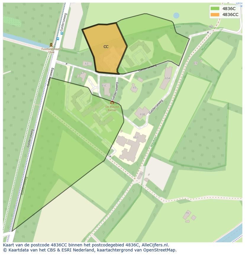 Afbeelding van het postcodegebied 4836 CC op de kaart.