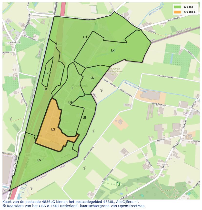 Afbeelding van het postcodegebied 4836 LG op de kaart.