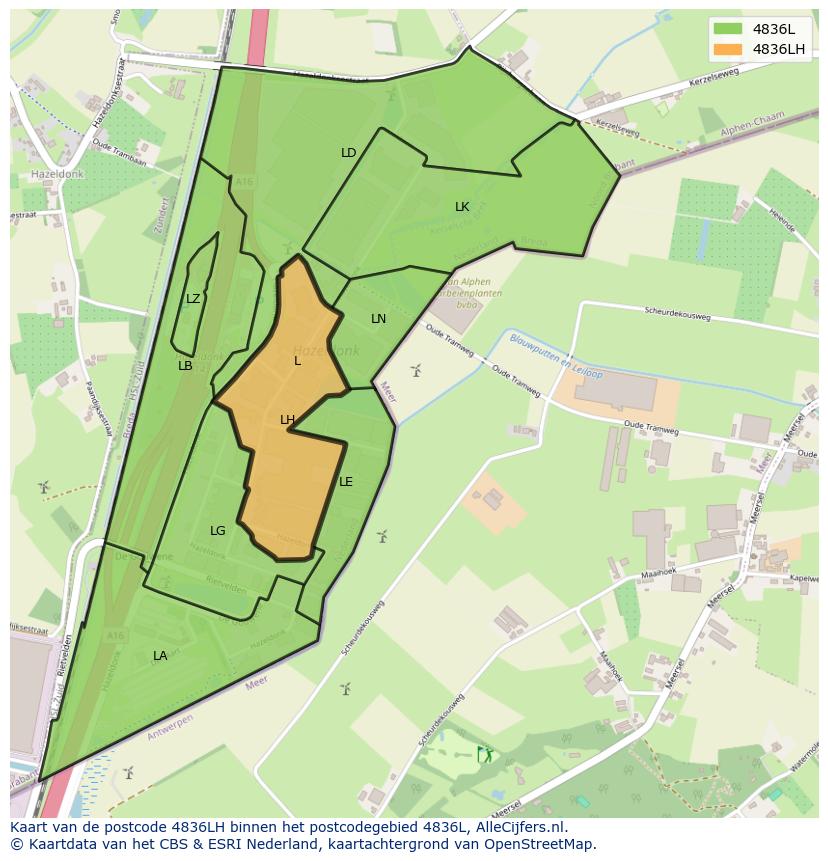 Afbeelding van het postcodegebied 4836 LH op de kaart.