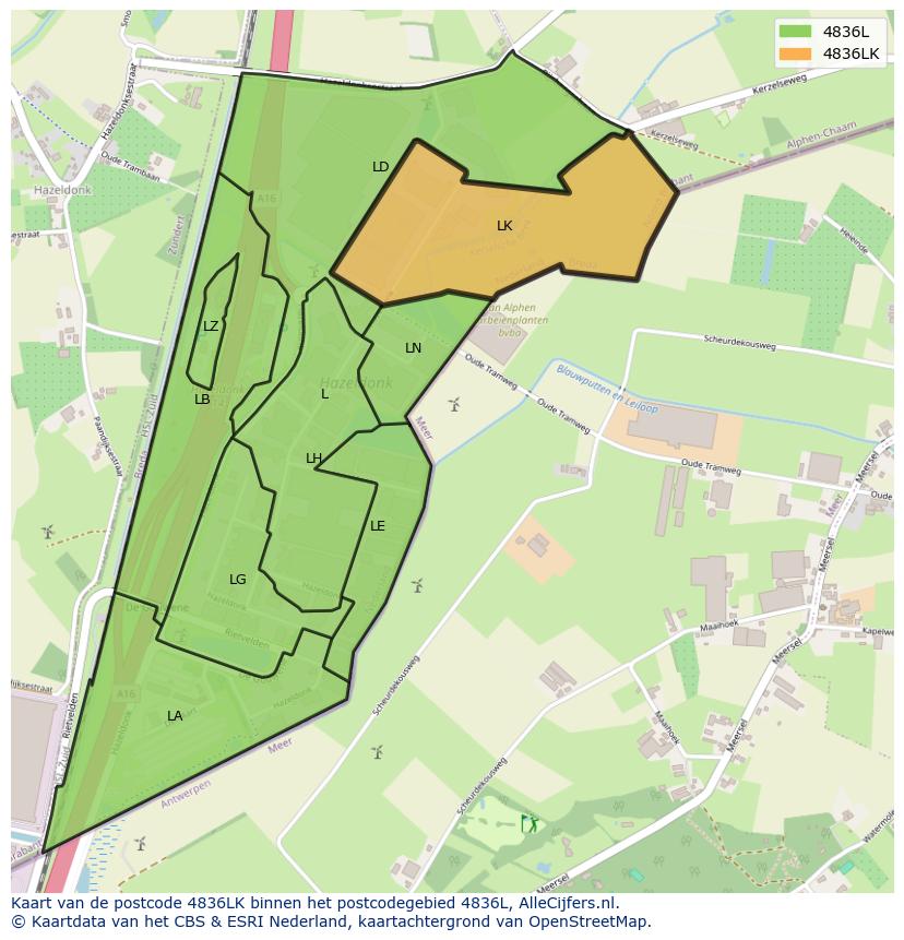 Afbeelding van het postcodegebied 4836 LK op de kaart.