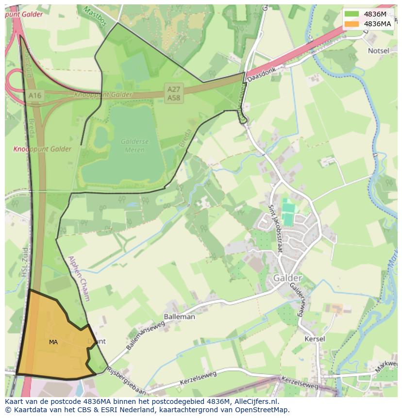 Afbeelding van het postcodegebied 4836 MA op de kaart.