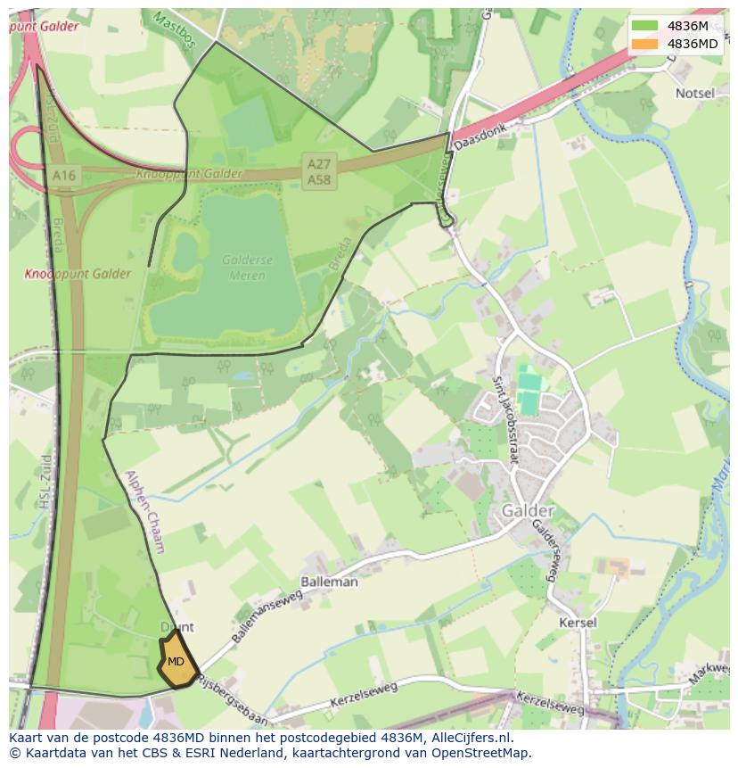 Afbeelding van het postcodegebied 4836 MD op de kaart.
