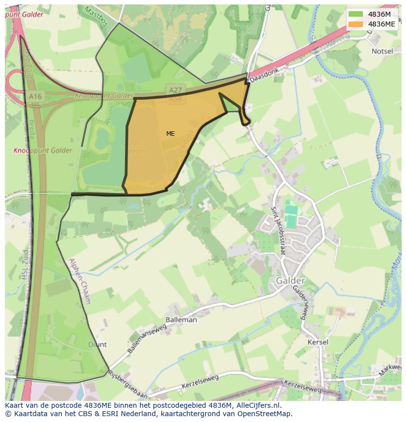 Afbeelding van het postcodegebied 4836 ME op de kaart.