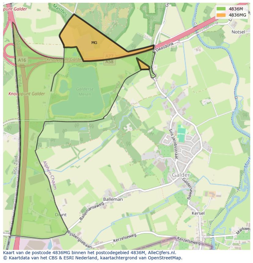 Afbeelding van het postcodegebied 4836 MG op de kaart.