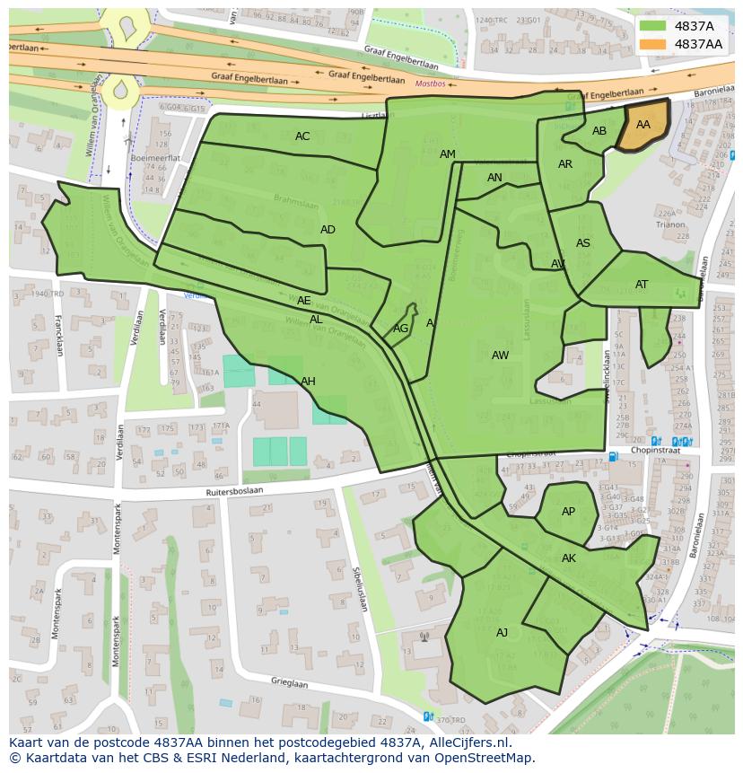 Afbeelding van het postcodegebied 4837 AA op de kaart.