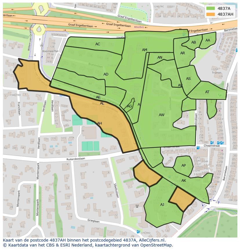 Afbeelding van het postcodegebied 4837 AH op de kaart.