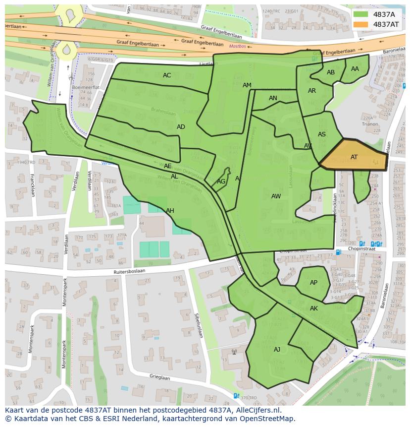 Afbeelding van het postcodegebied 4837 AT op de kaart.