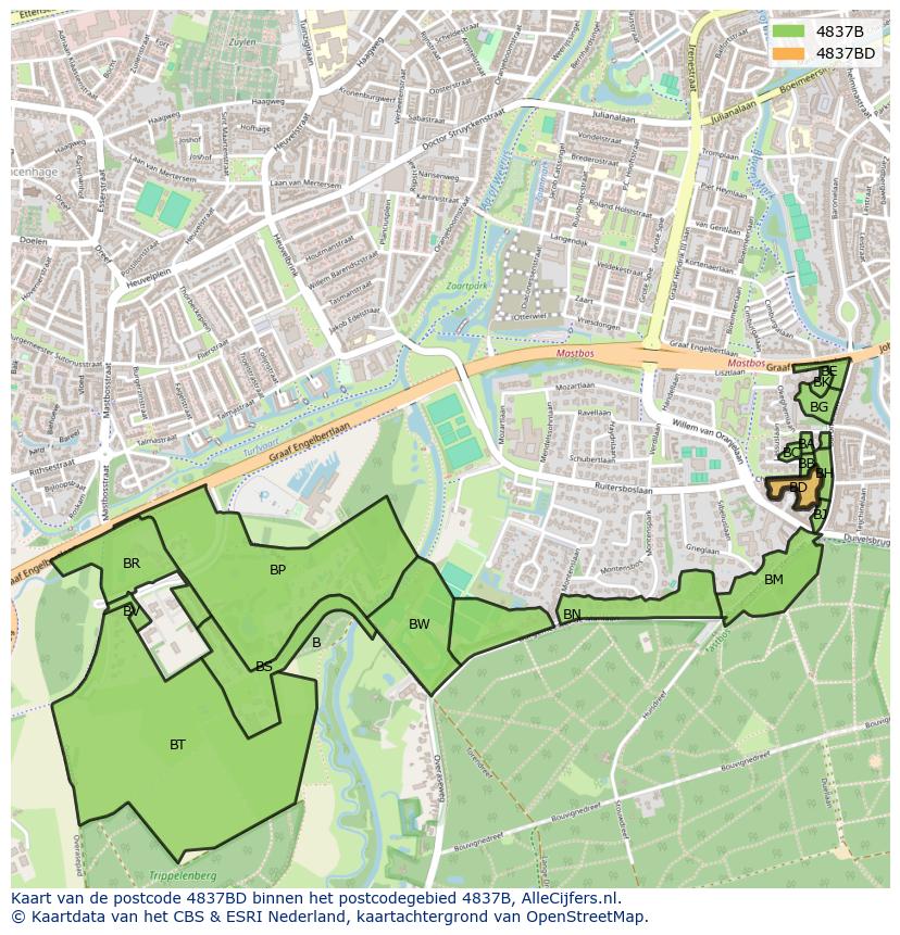 Afbeelding van het postcodegebied 4837 BD op de kaart.
