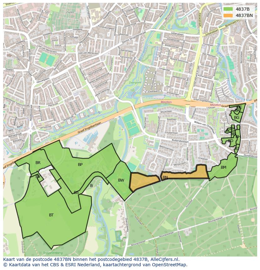 Afbeelding van het postcodegebied 4837 BN op de kaart.
