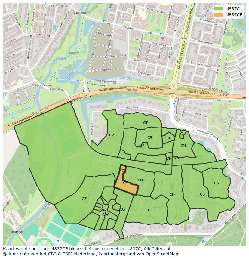 Afbeelding van het postcodegebied 4837 CE op de kaart.