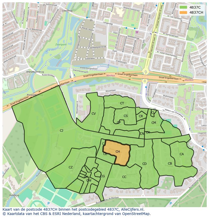 Afbeelding van het postcodegebied 4837 CH op de kaart.