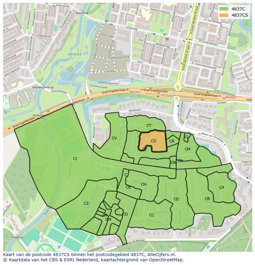 Afbeelding van het postcodegebied 4837 CS op de kaart.
