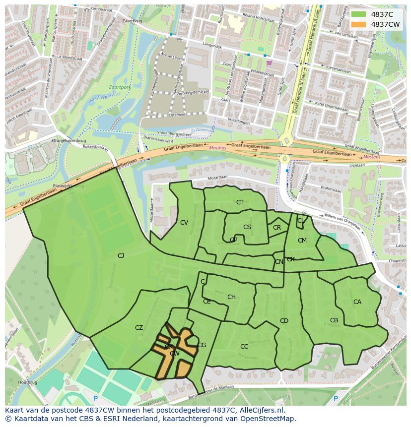 Afbeelding van het postcodegebied 4837 CW op de kaart.