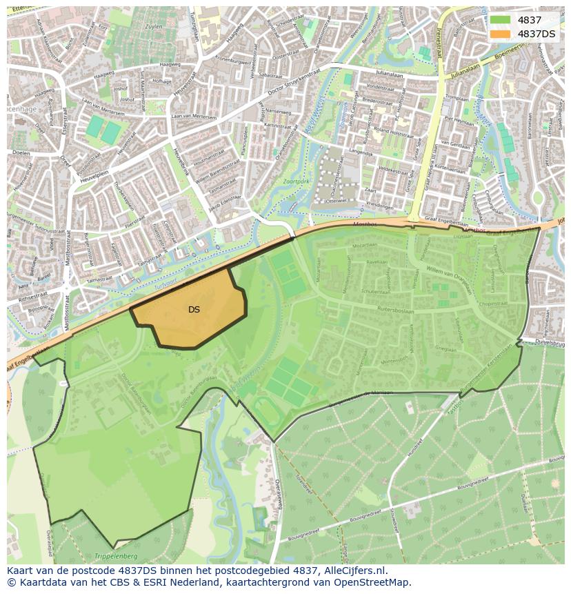 Afbeelding van het postcodegebied 4837 DS op de kaart.