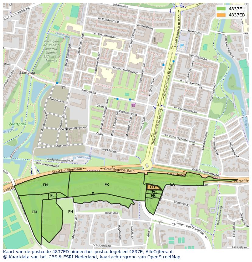 Afbeelding van het postcodegebied 4837 ED op de kaart.