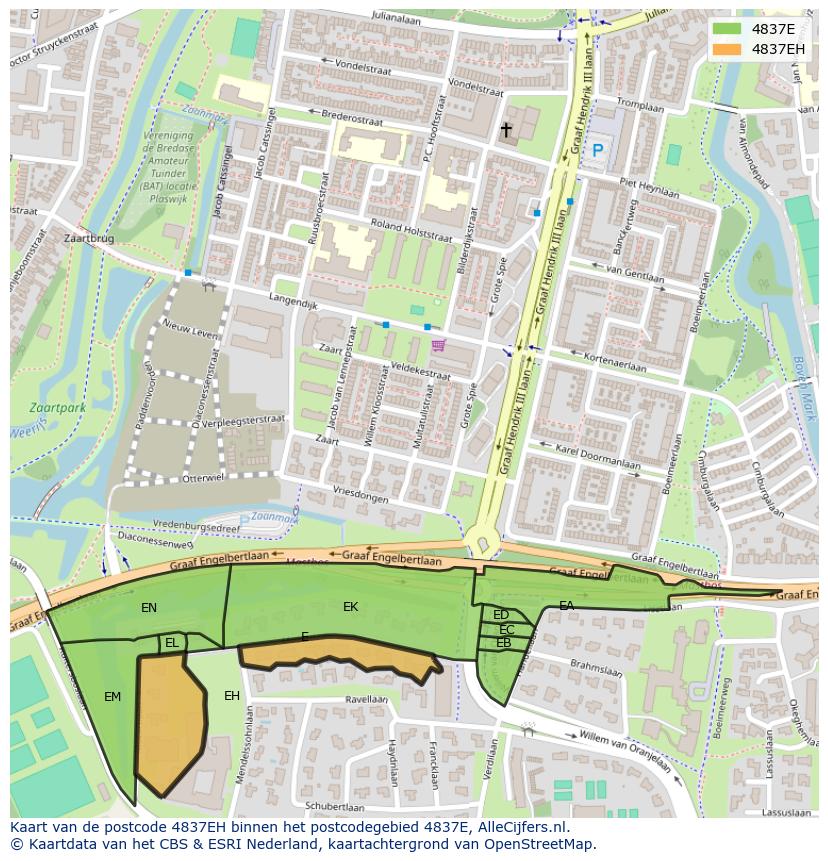 Afbeelding van het postcodegebied 4837 EH op de kaart.