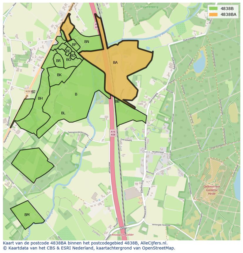 Afbeelding van het postcodegebied 4838 BA op de kaart.