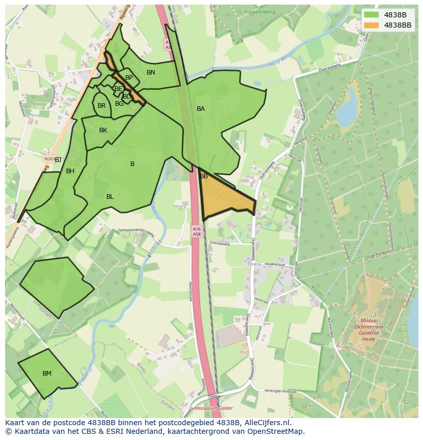 Afbeelding van het postcodegebied 4838 BB op de kaart.