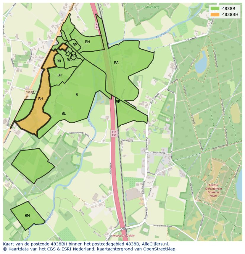 Afbeelding van het postcodegebied 4838 BH op de kaart.