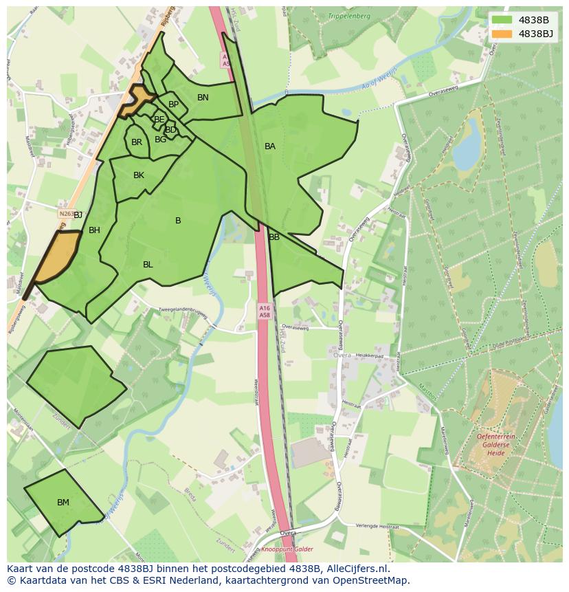 Afbeelding van het postcodegebied 4838 BJ op de kaart.