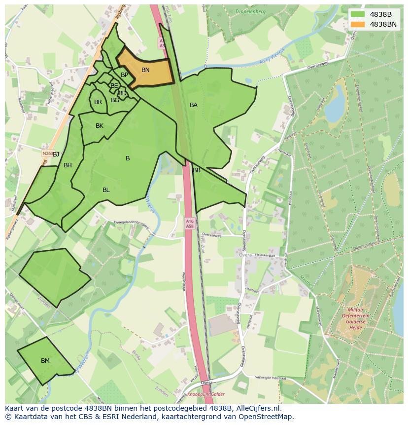 Afbeelding van het postcodegebied 4838 BN op de kaart.