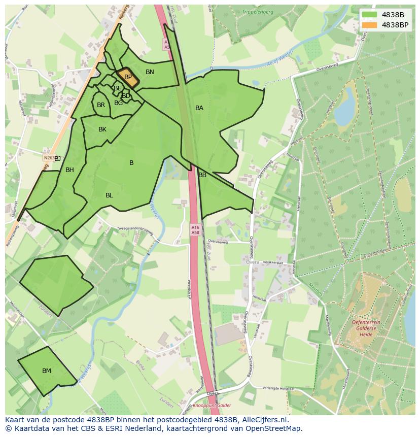 Afbeelding van het postcodegebied 4838 BP op de kaart.
