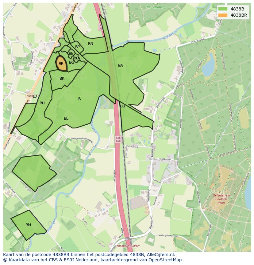 Afbeelding van het postcodegebied 4838 BR op de kaart.