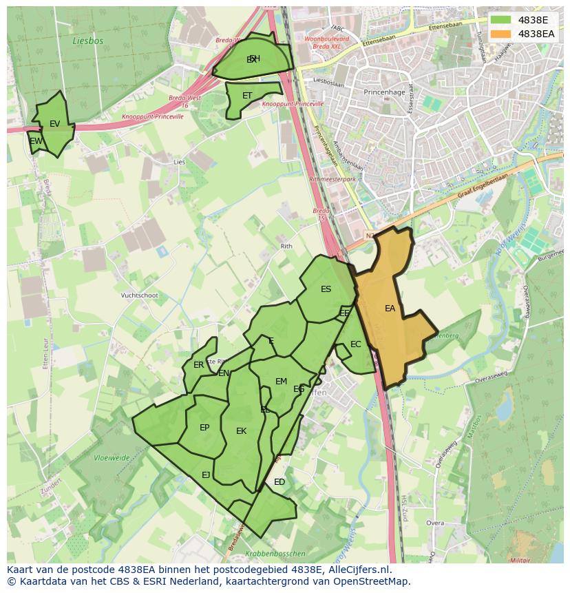 Afbeelding van het postcodegebied 4838 EA op de kaart.