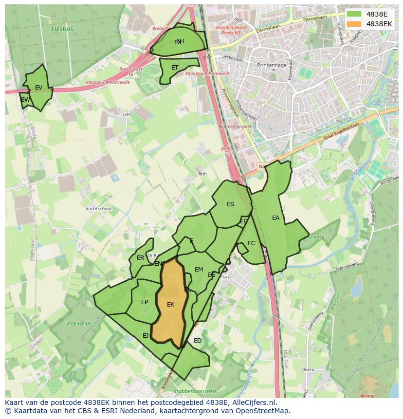 Afbeelding van het postcodegebied 4838 EK op de kaart.