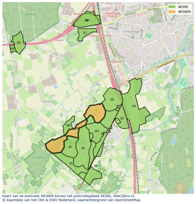 Afbeelding van het postcodegebied 4838 EN op de kaart.
