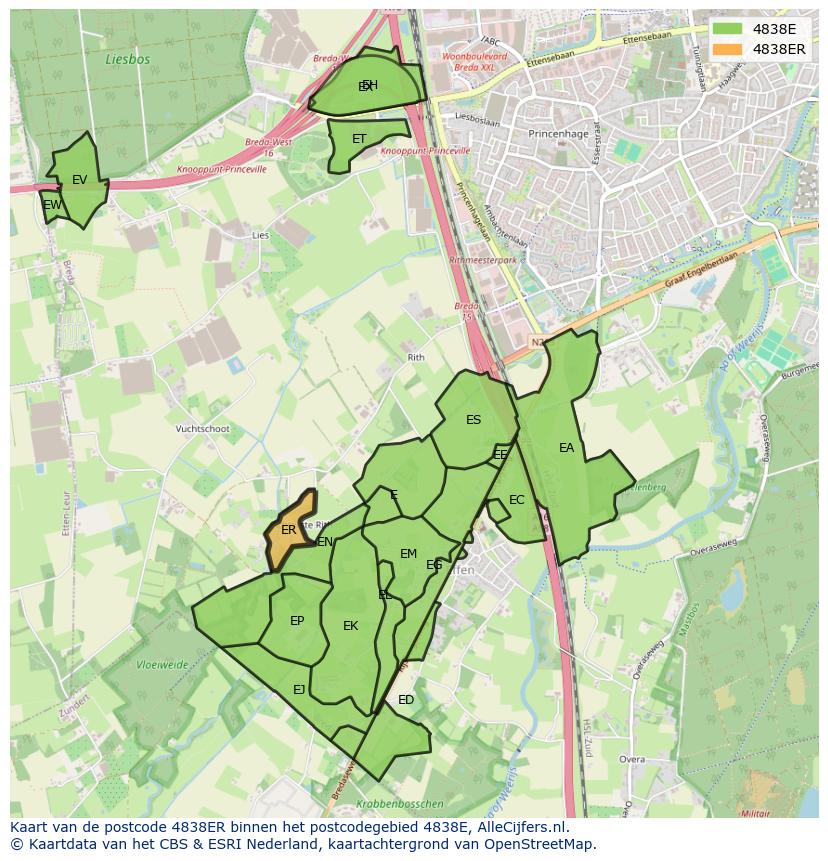 Afbeelding van het postcodegebied 4838 ER op de kaart.