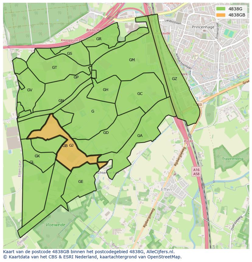 Afbeelding van het postcodegebied 4838 GB op de kaart.