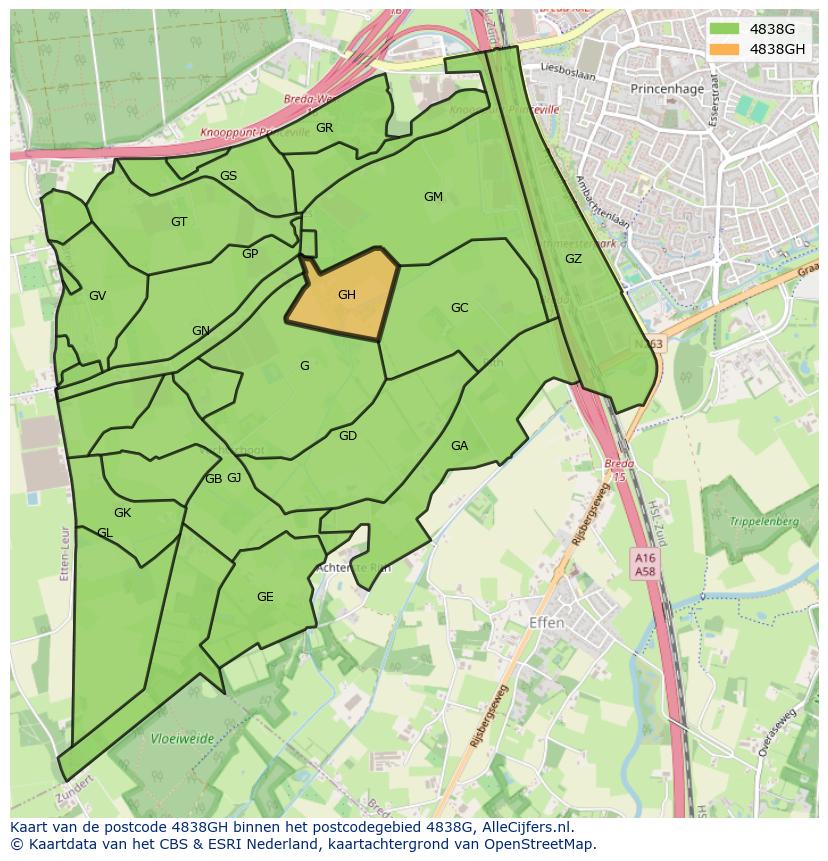 Afbeelding van het postcodegebied 4838 GH op de kaart.