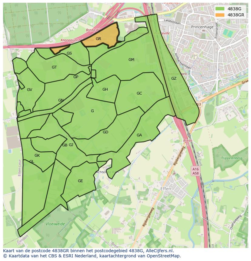 Afbeelding van het postcodegebied 4838 GR op de kaart.