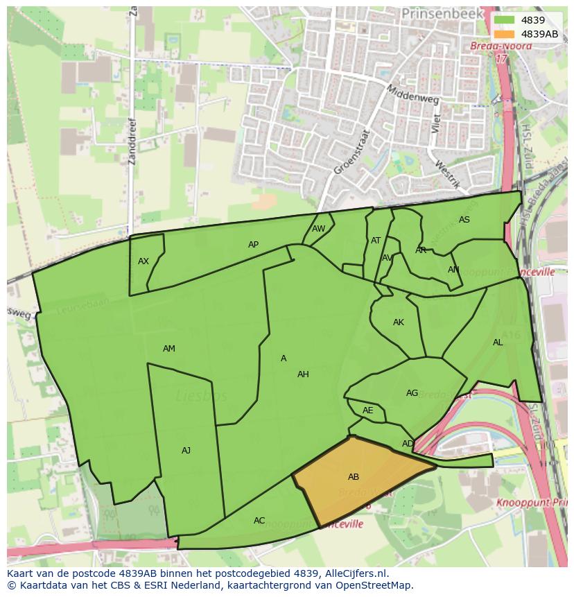 Afbeelding van het postcodegebied 4839 AB op de kaart.