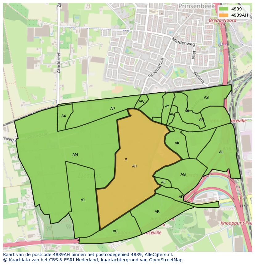 Afbeelding van het postcodegebied 4839 AH op de kaart.