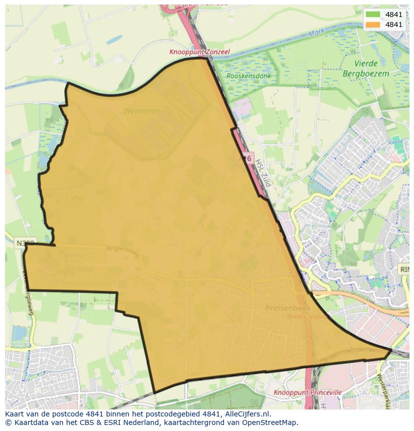 Afbeelding van het postcodegebied 4841 op de kaart.