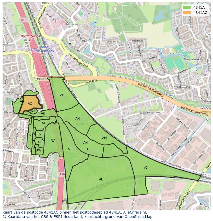 Afbeelding van het postcodegebied 4841 AC op de kaart.