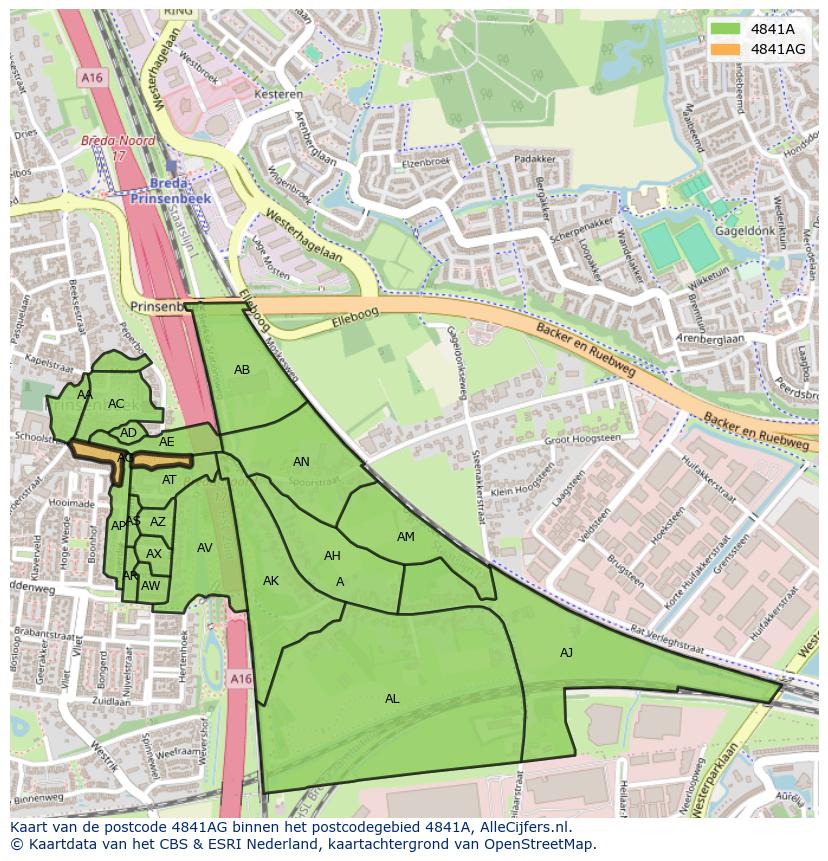 Afbeelding van het postcodegebied 4841 AG op de kaart.