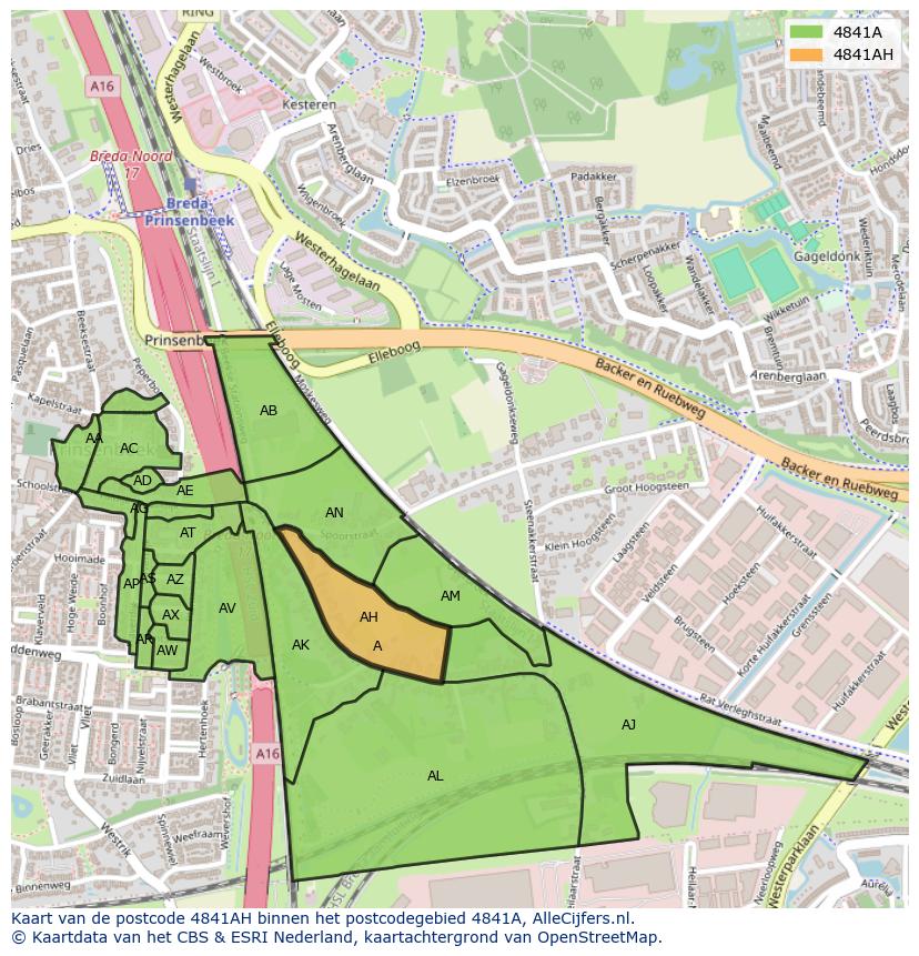 Afbeelding van het postcodegebied 4841 AH op de kaart.