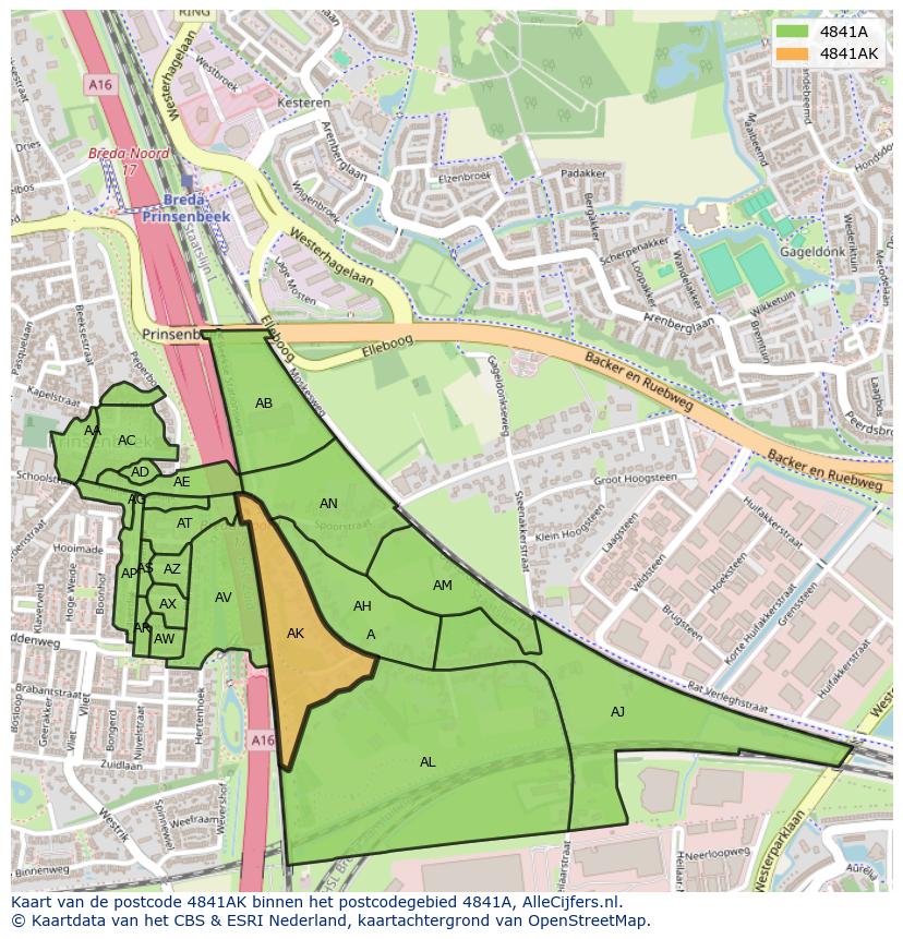 Afbeelding van het postcodegebied 4841 AK op de kaart.