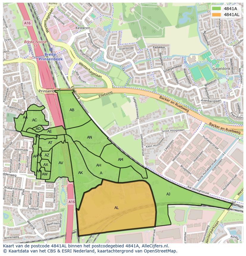 Afbeelding van het postcodegebied 4841 AL op de kaart.